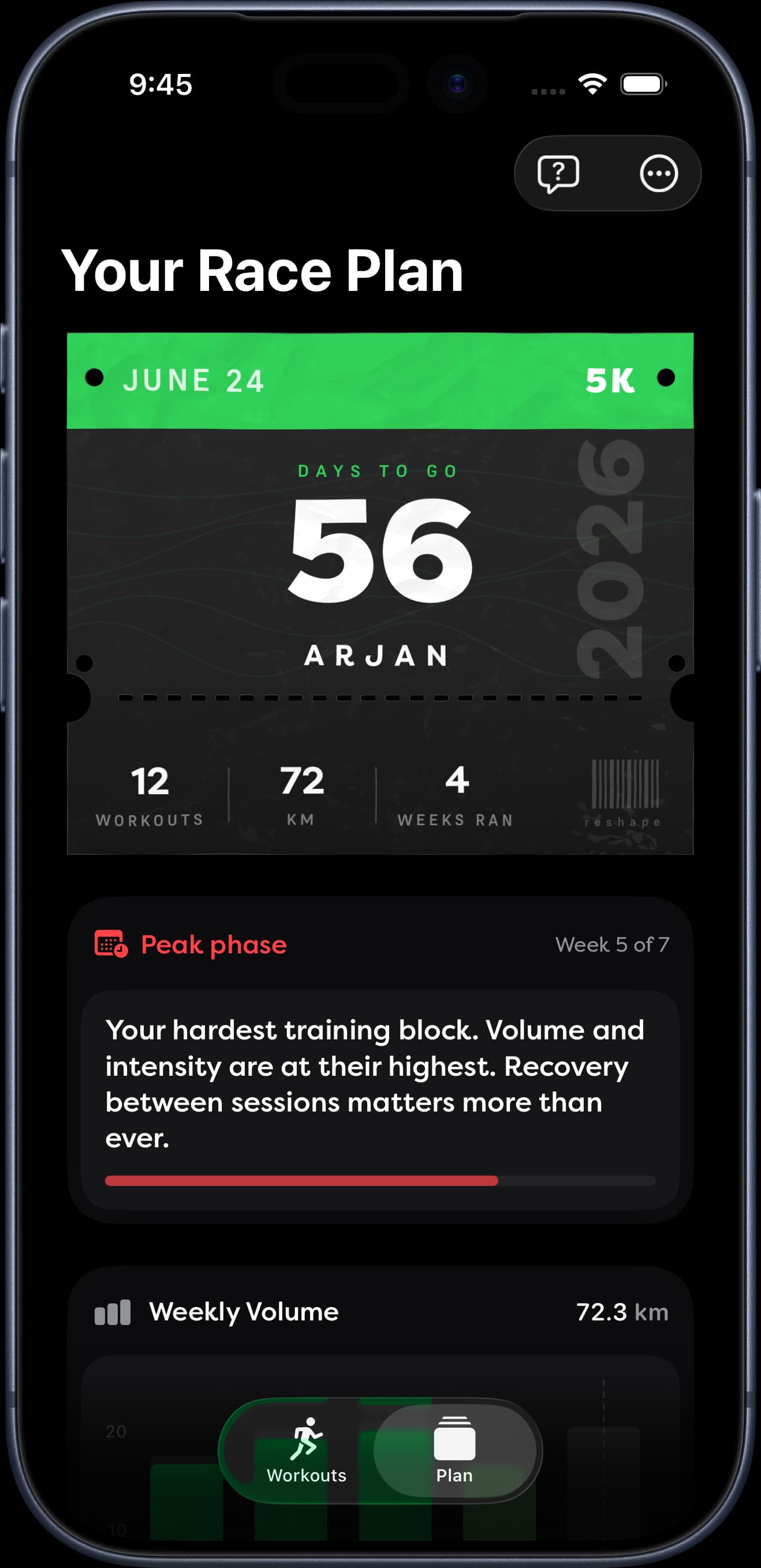 Reshape training plan view on iPhone